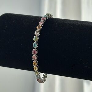 Natural rainbow tourmaline tennis bracelet sterling s925